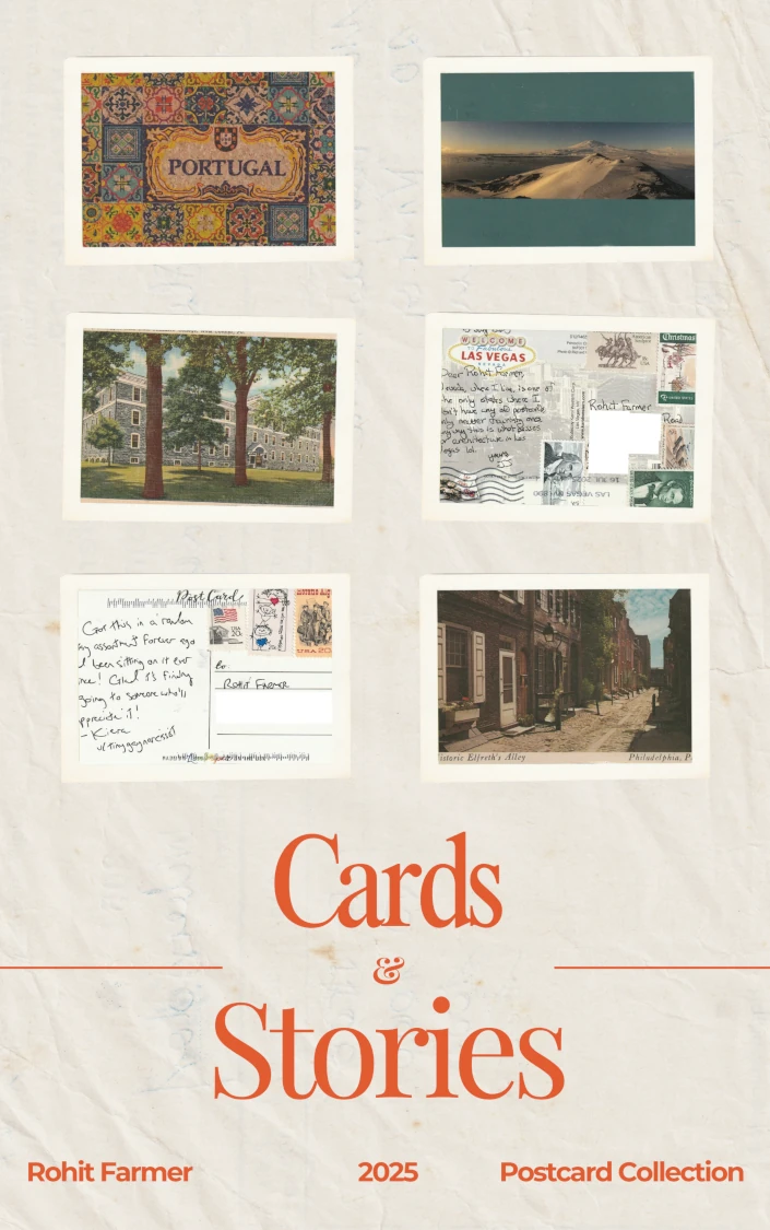 Book cover with fronts and backs of selected postcards placed in a grid.  
